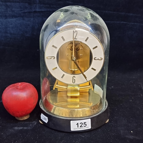 125 - A striking vintage desk clock of German origin by Kieninger & Obergfell. A nice brass piece with ena... 