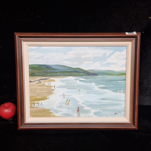 80 - An original oil on board painting featuring a landscape scene of a bright bay on a summer's day with... 