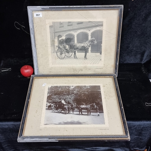 87 - Two antique photographs featuring horse drawn carriages dating to the early 20th century. Includes i... 