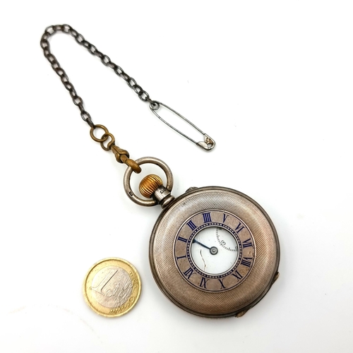 873 - A sterling silver half hunter pocket watch, hallmarked London by A.L.D. Watch number: 48381. This ex... 