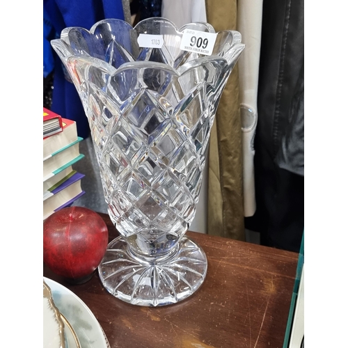 909 - A large Waterford Crystal footed vase in the Kinsale pattern. In very good condition.