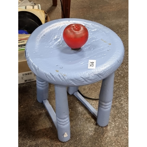 912 - A very charming children's stool with round seat and lovely turned wood legs. In a light blue painte... 