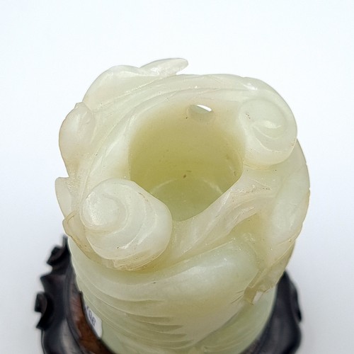 18 - Star Lot : A fabulously antique carved Asian Green Jade koi candle holder, featuring carved base and... 