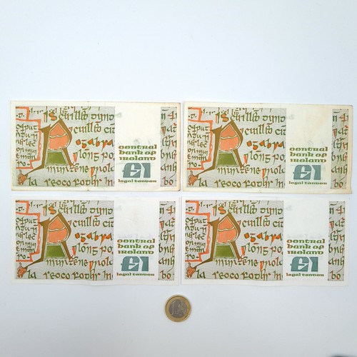 46 - A collection of 2 pairs of  Irish B series bank notes, comprising of Two 1 pound examples (in consec... 