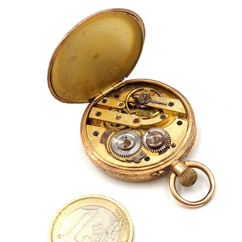 871 - Star Lot : A handsome example of an antique cased 14 carat gold fob watch, featuring Roman numeral d... 