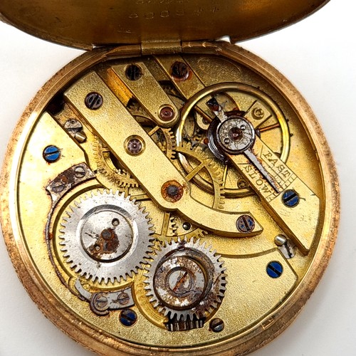 871 - Star Lot : A handsome example of an antique cased 14 carat gold fob watch, featuring Roman numeral d... 