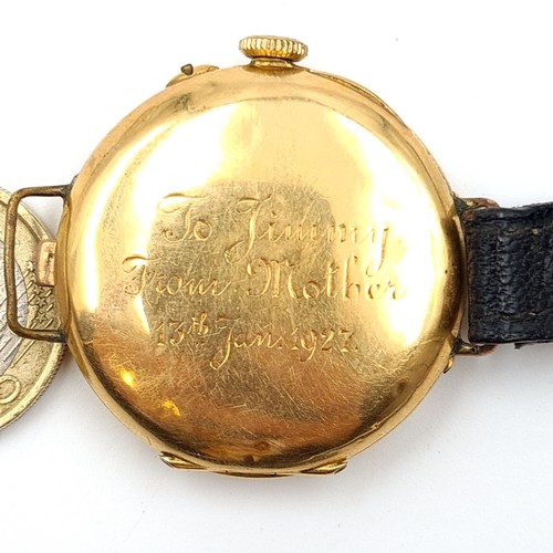 872 - Star Lot : A fine example of a vintage Half Hunter wrist watch, set with an 18 carat gold casing mar... 