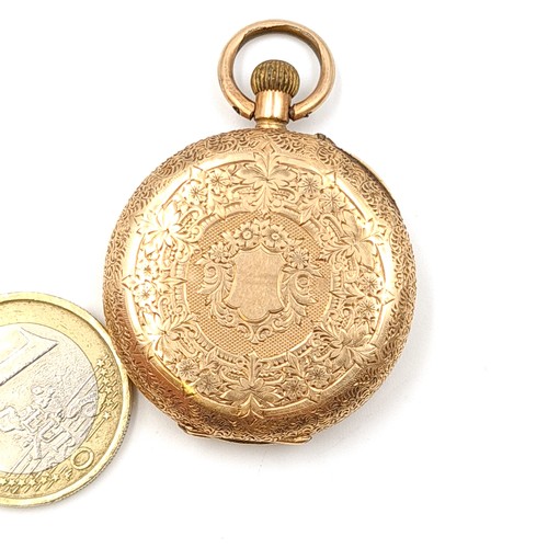 871 - Star Lot : A handsome example of an antique cased 14 carat gold fob watch, featuring Roman numeral d... 