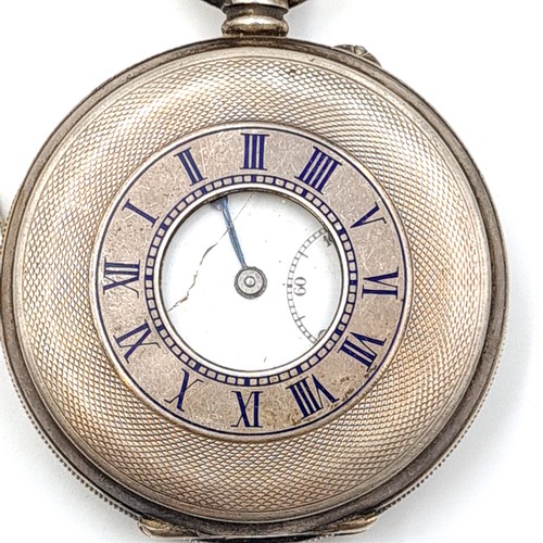 873 - A sterling silver half hunter pocket watch, hallmarked London by A.L.D. Watch number: 48381. This ex... 