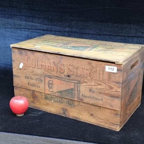 112 - A fabulous original Colman's Starch advertising storage crate with wonderful original text and graph... 