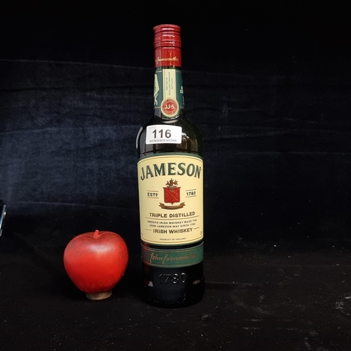 116 - A sealed bottle of 700ml Jameson Triple Distilled smooth Irish whiskey. Wonderfully smooth, it has a... 