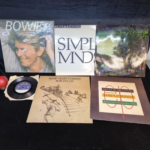 117 - A selection of five vintage vinyl records including David Bowe 