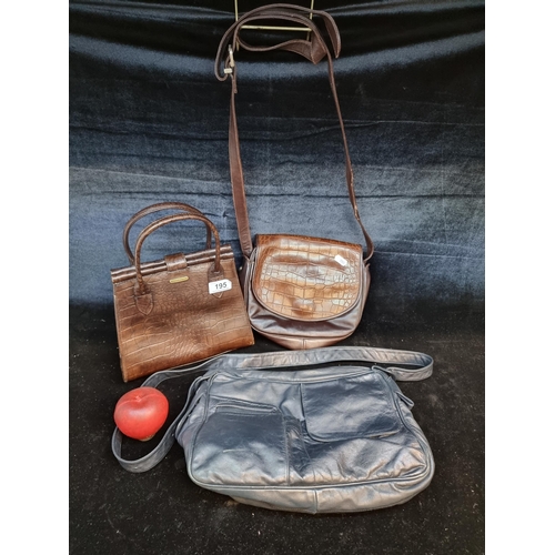 195 - Three vintage genuine leather ladies' handbags including a 1940s style structured example by HiDesig... 