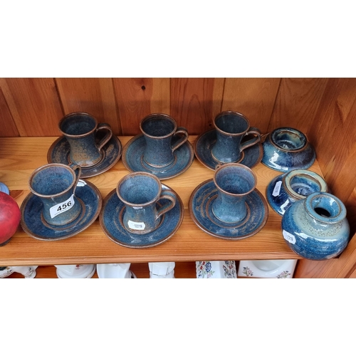 456 - A collection of fifteen Irish art pottery items by studio potter Louis Mulcahy including a pair of c... 