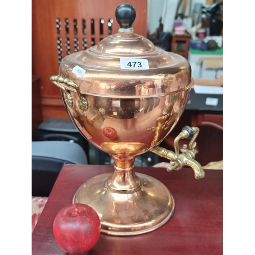 473 - A vintage copper samovar kettle with brass tap and handles. Nicely polished.