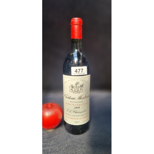 477 - Star lot: A sealed 750ml bottle of Cháteau Montiose, Saint - Estéphe 1989. Average price €584 per bo... 