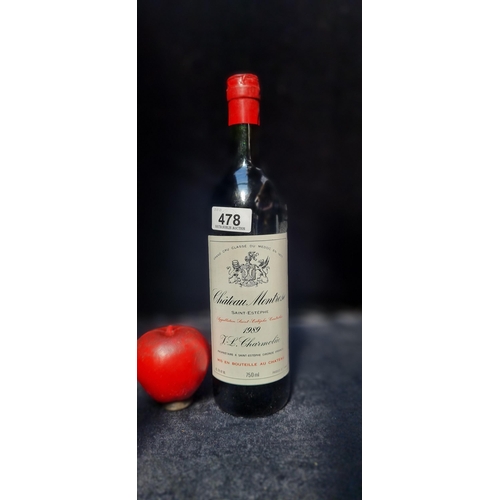 478 - Star lot : A sealed 750ml bottle of Cháteau Montiose, Saint - Estéphe 1989. Average price €584 per b... 