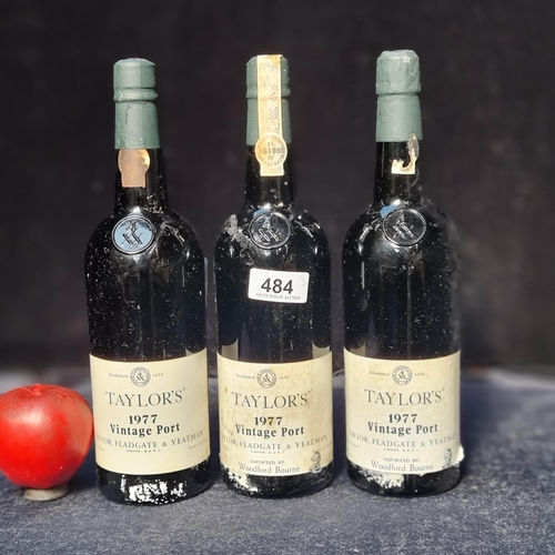 484 - Star Lot : Three sealed 75cl bottles of Taylor's 1977 Vintage Port. Averaging €151 per bottle on win... 