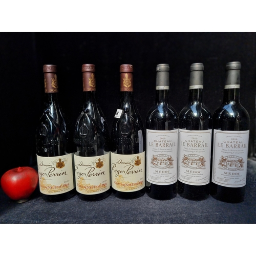 488 - Six sealed 75cl bottles including three 2010 Chateau Le Barrail Médoc along with three Domaine Roger... 