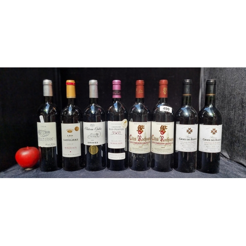 490 - Eight sealed 75cl bottles including two bottles of Cotes Rocheuses, Saint.Emilion Grand Cru 2009, tw... 