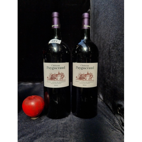 491 - Two large sealed 1.5L bottles of Chateau Puygueraud. Averaging €30 per bottle on wine-searcher.com.