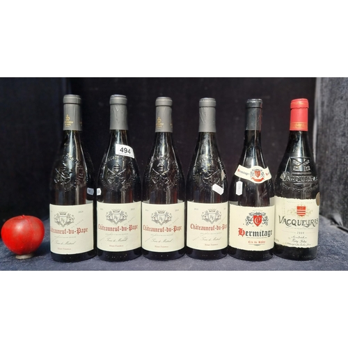 494 - Six sealed 75cl bottles of Chateauneuf-Du-Pape, Rémy Ferbras, a bottle of Vacqueyras, Rémy Ferbras a... 