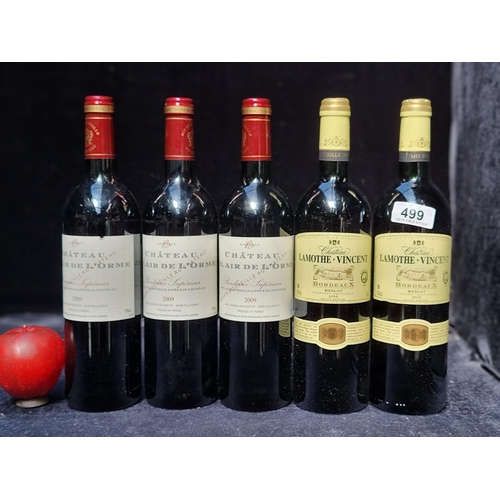 499 - Five sealed 75cl bottles of wine including two Chateau Lamother Vincent Merlot 2006 and two bottles ... 