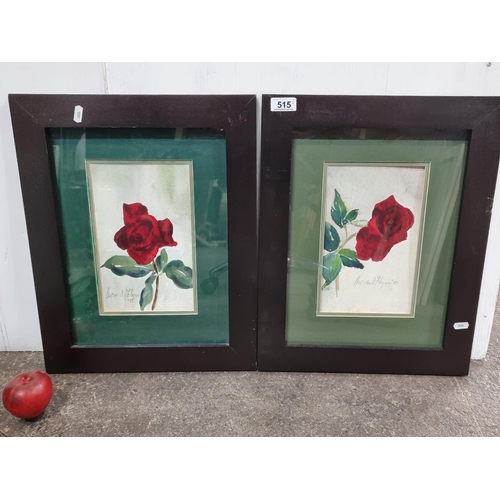 515 - A pair of original vintage watercolour paintings on paper of a rose study. Dating to 1985 and each s... 