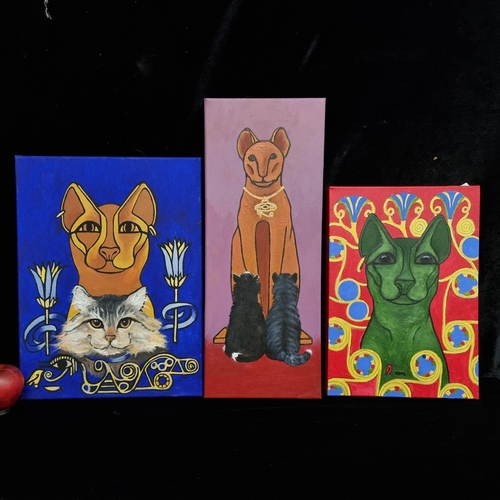 61 - A beautiful set of three original acrylic on canvas paintings, two with titles 