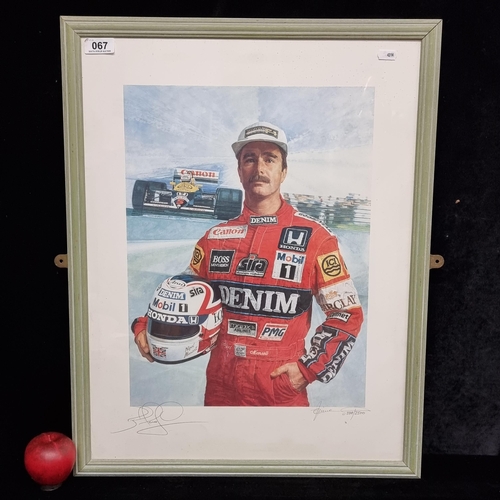 67 - A large limited edition print (338/2500) of the famous British Formula 1 racecar driver Nigel Mansel... 