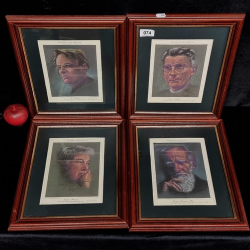 74 - A set of four coloured prints of Nobel Prize winning Irish Literary figures.  Featuring Samuel Becke... 