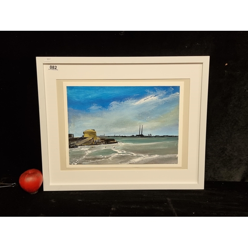 82 - A striking original oil on canvas board painting showing a coastal view of the Dublin docklands incl... 