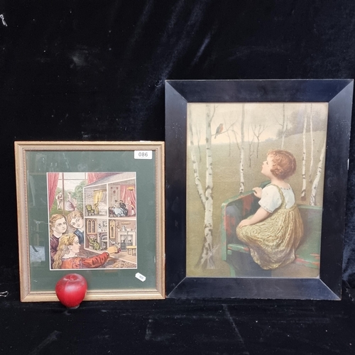 86 - Two vintage chromolithograph prints including one titled, 'Spring Song' originally by the artist Sim... 