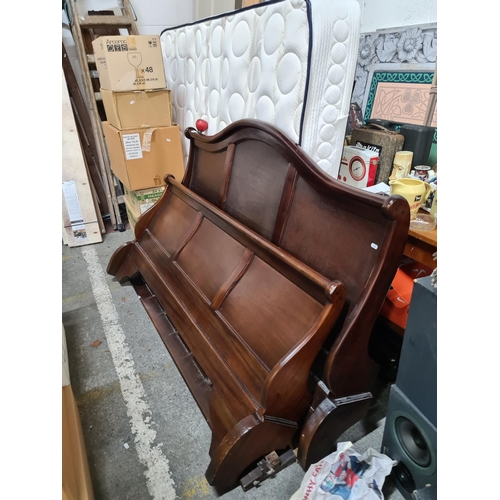 923 - Star Lot : A very handsome mahogany Sleigh double bedframe with lovely curved back and paneled detai... 