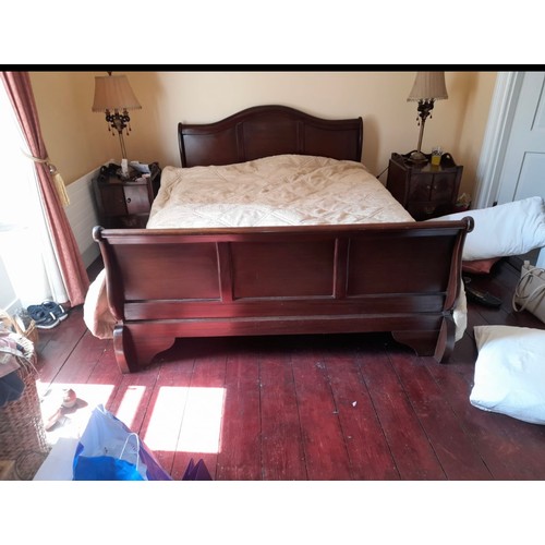 923 - Star Lot : A very handsome mahogany Sleigh double bedframe with lovely curved back and paneled detai... 