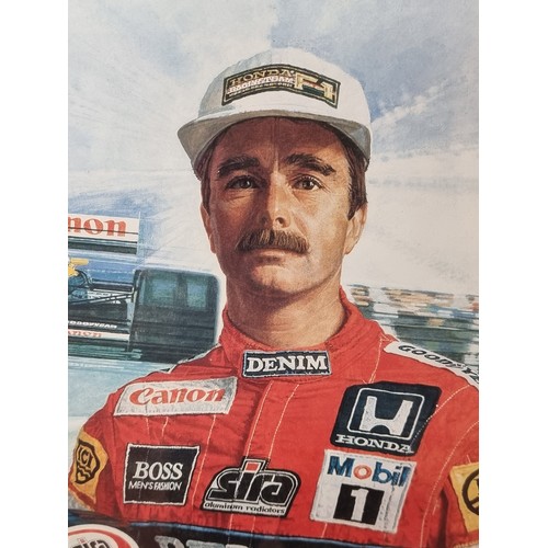 67 - A large limited edition print (338/2500) of the famous British Formula 1 racecar driver Nigel Mansel... 