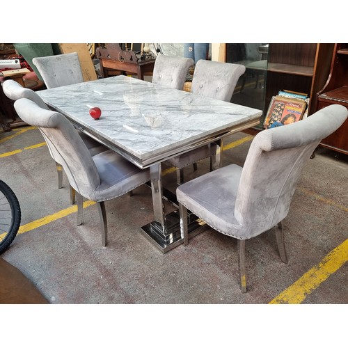 446 - Star Lot - A fabulous seven piece contemporary dining suite. Consisting of a polished chrome table w... 