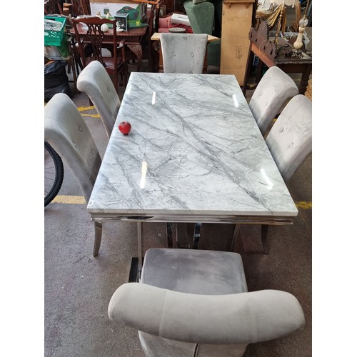 446 - Star Lot - A fabulous seven piece contemporary dining suite. Consisting of a polished chrome table w... 