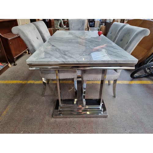 446 - Star Lot - A fabulous seven piece contemporary dining suite. Consisting of a polished chrome table w... 