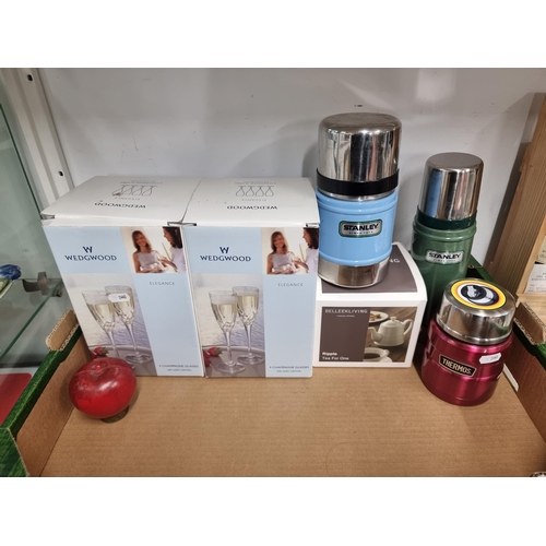 115 - A selection of new household items including two high quality Stanley flasks, a Belleek Living teapo... 