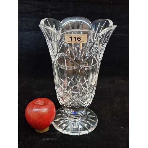 116 - A fabulous large Waterford Crystal pedestal vase. In good condition and acid mark to base. H25cm.