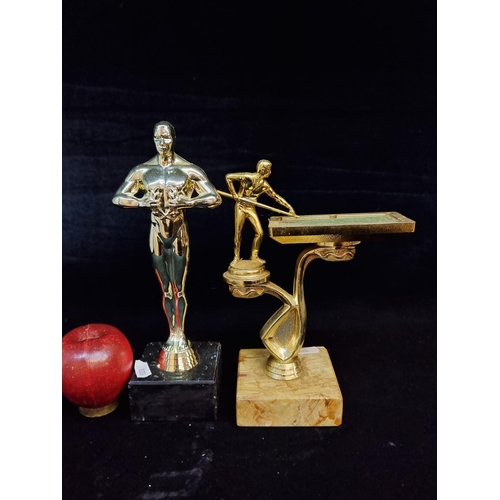 146 - Two trophies including an excellent Pool / Snooker figural example. With an Oscar statuette trophy. ... 