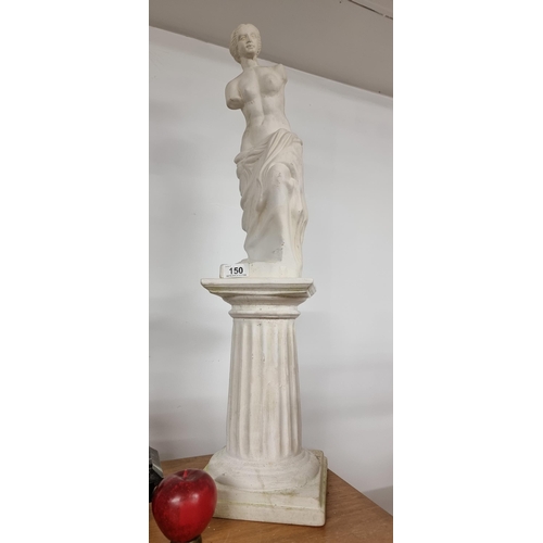 150 - A very heavy and impressive antique Classical female statue mounted on a reeded column base. H72cm