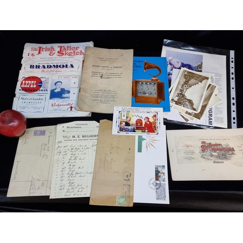 166 - A box of mixed ephemera. Including Irish correspondence with early postage stamps and other Irish in... 