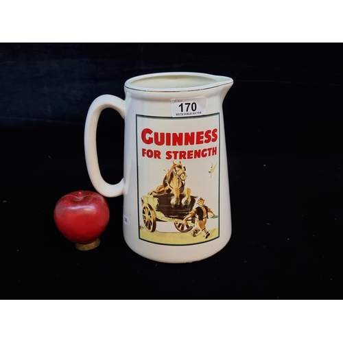 170 - A large ceramic advertising pitcher jug for Guinness stout. Featuring the illustrations of John Gilr... 