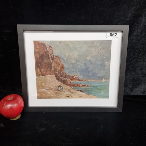 62 - An original early 20th century oil on board painting showing a coastal landscape scene with some nic... 