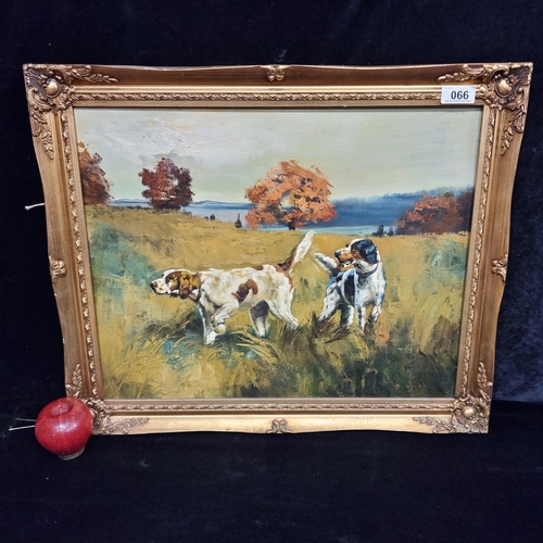 66 - A wonderful original oil on board painting after work by the artist Jim Hutt. Features two English p... 