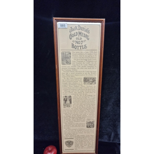 85 - A print of an advertisement poster for Jack Daniels Gold Medal bottle whiskey featuring the founding... 