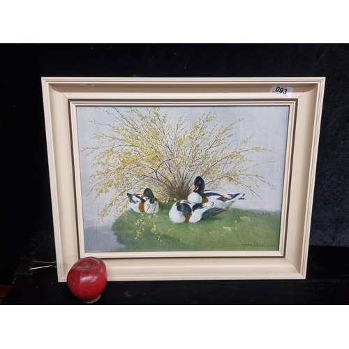 93 - A delightful print of a work originally by Vernon Ward showing some nesting ducks. Housed in a woode... 
