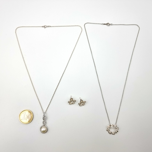 904 - A collection of items, including a pearl gem set drop pendant necklace. Length: 42cm. Together with ... 